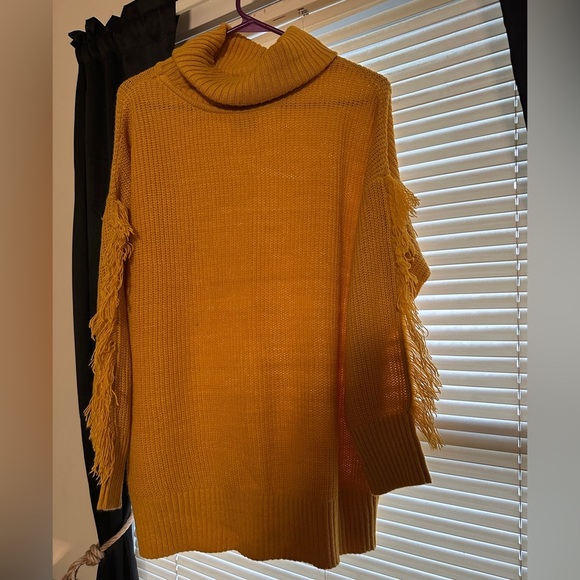 Sweater by mudpie with fringed sleeves.  Mustard color. - Picture 3 of 3